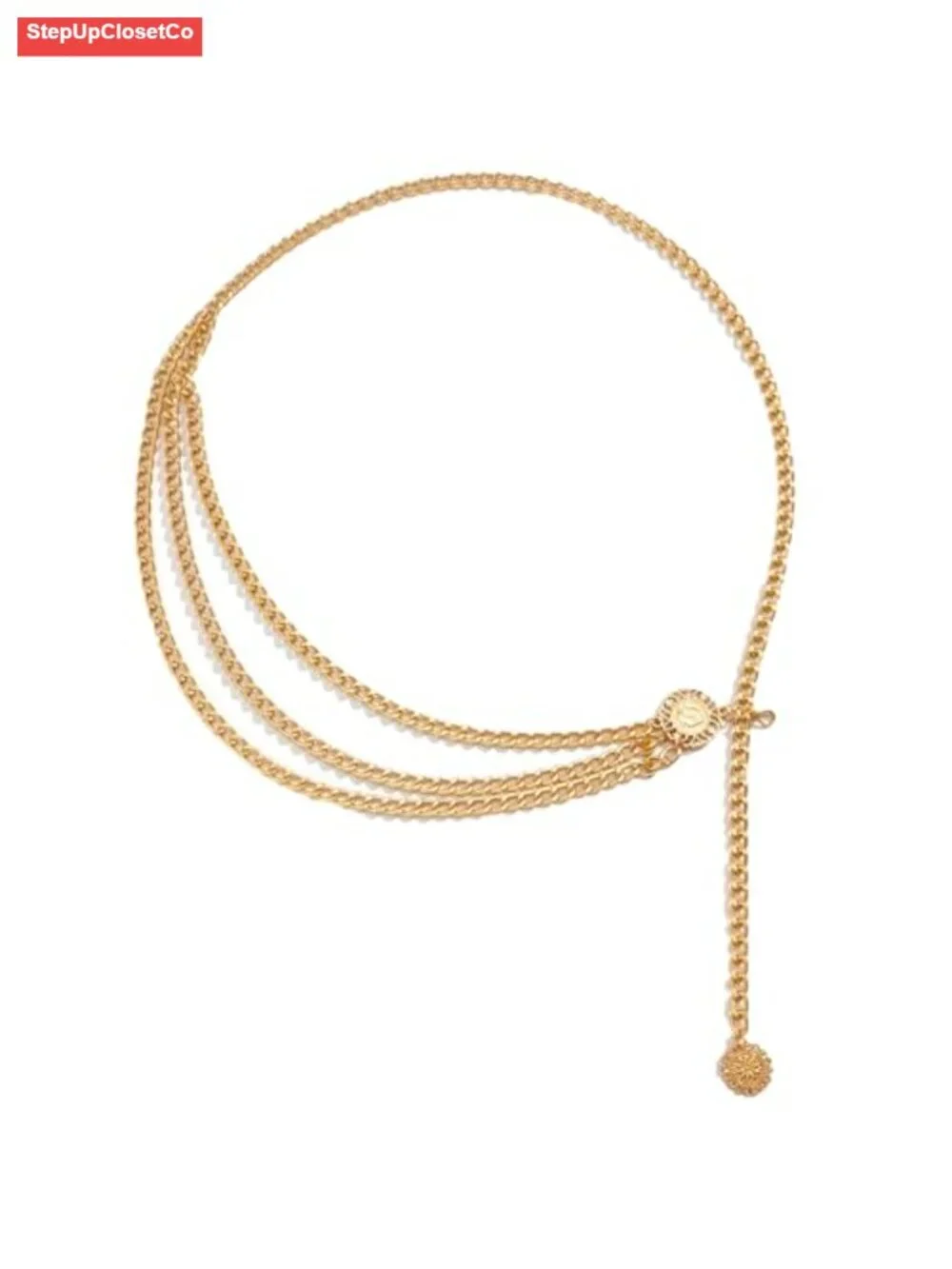 Women's Gold Chain Waist Belt, Concho Coin Pendant, Adjustable Metal Belt